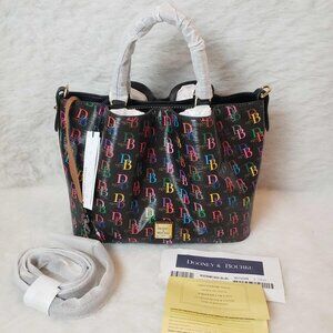 NWT! Dooney & Bourke DB75 BRENNA Black Multi Monogram Top Handle Crossbody Purse